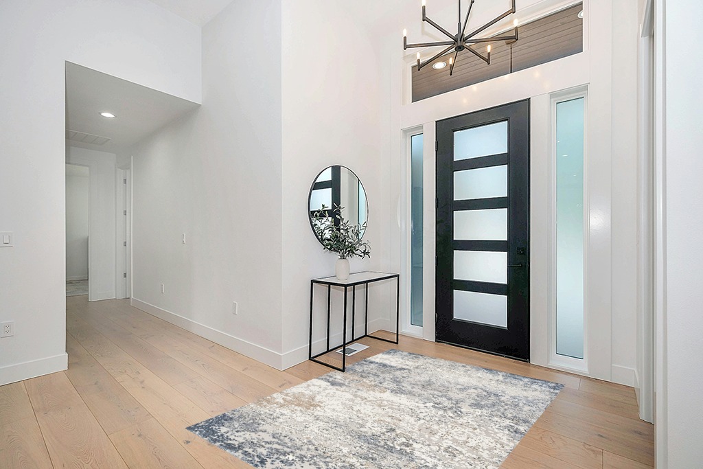 Tpr18-blue Contemporary Foldable, Stain Resistant, Non Slip, Washable Living Room Area Rug in Modern White Entryway