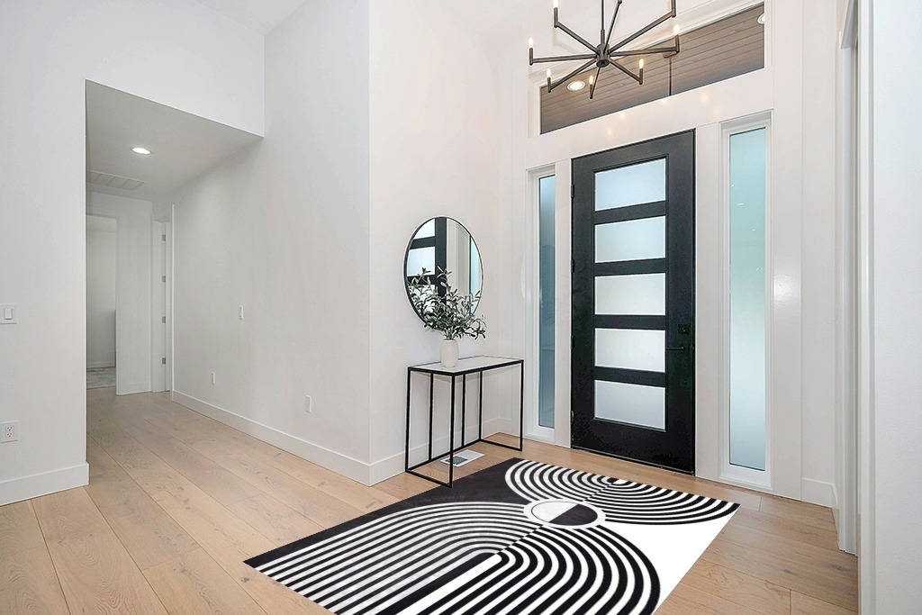 Minimalist Modern Black and White Area Rug 5x7 Mid-Century Arch Art Deco Rugs for Living Room Dining Room Bedroom Soft Thick Faux Wool Home Office Playroom Kitchen Carpet in Modern White Entryway
