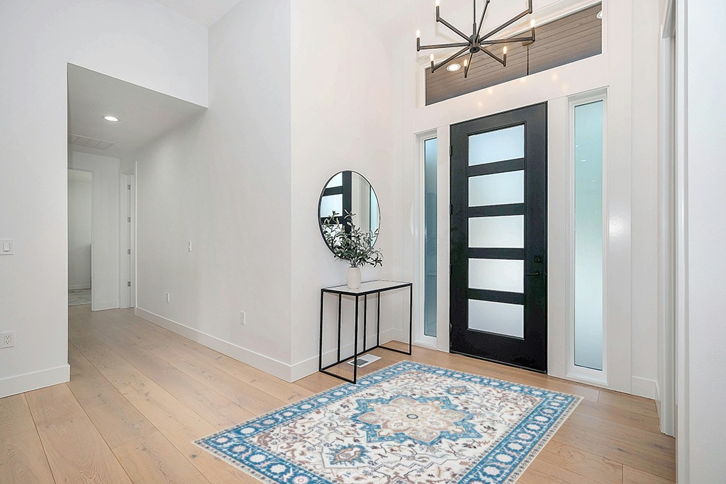 CHOSHOME Area Rug - 5x7 Low-Pile Machine Washable Rug Vintage Rug with Non-Slip Backing, Non-Shedding Indoor Floor Rugs for Living Room Bedroom Kitchen Laundry Home Office Carpet, Blue in Modern White Entryway