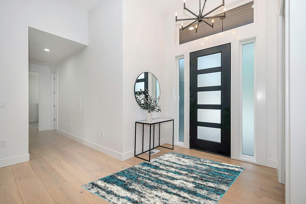 Rugshop Contemporary Abstract Design Plush Shag Area Rug 5' x 7' Turquoise in Modern White Entryway