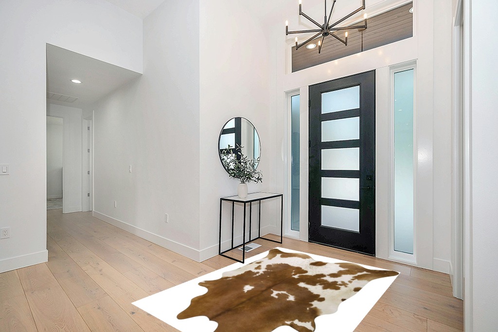 Pure Brown& White Superior Cowhides Rug 5x7ft 150cmx210cm in Modern White Entryway