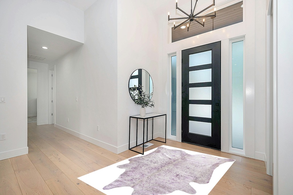 Natural Scotland Cowhide Area Rugs for Living Room and Bedroom | Handmade 100% Cow Rug with Low Pile | Shed-Resistant Home and Office Rug, Pink & Silver, 6 ft x 7 ft in Modern White Entryway