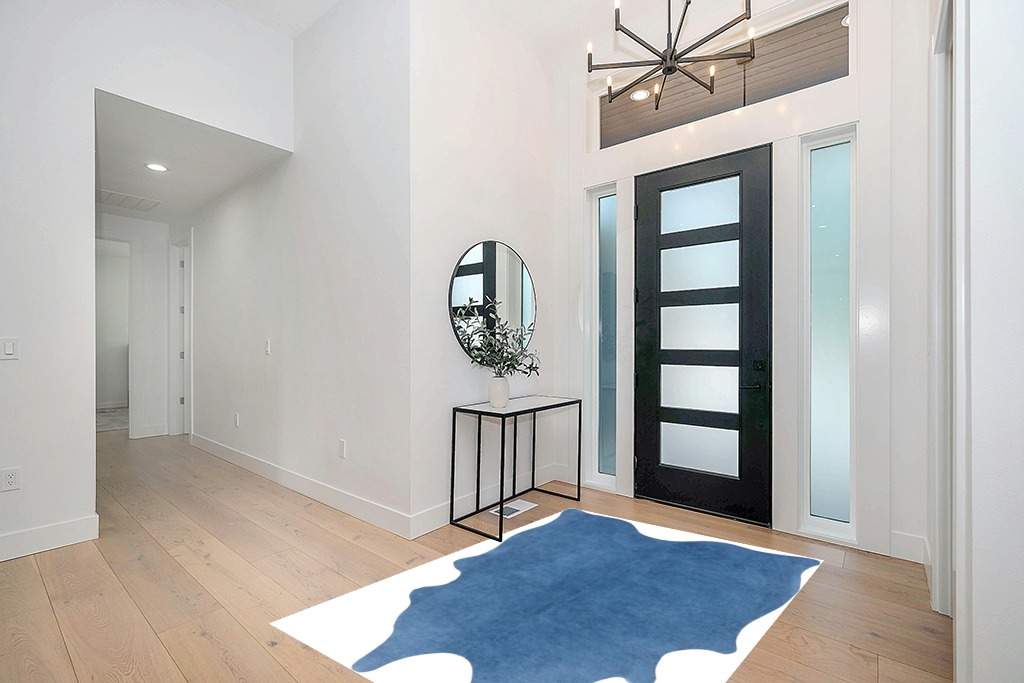 SAFAVIEH Cow Hide Collection Area Rug - 5' x 7', Blue, Genuine Natural Suede Leather Rustic Design, Non-Shedding & Easy Care, Ideal for High Traffic Areas in Living Room, Bedroom (COH800M) in Modern White Entryway