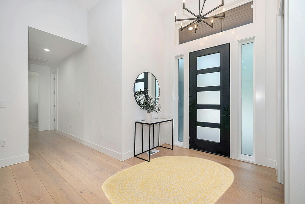 Super Area Rugs Farmhouse Braided Rug Cotton Kitchen Reversible Carpet, Yellow & White, 5' x 7' Oval in Modern White Entryway