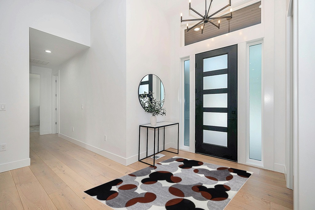 Gertmenian Disney Mickey Mouse Rug Textured Floor Mat Home Decorations Kits Play Room Decor Study Area Carpet; 5x7 Standard; Ears Puzzle Geometric White Gray Black Red ; 46626 in Modern White Entryway