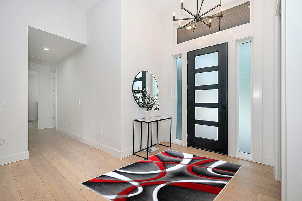 Masada Rugs, Sophia Collection Hand Carved Area Rug Modern Contemporary Red White Grey Black (5 Feet 3 Inch X 7 Feet) in Modern White Entryway