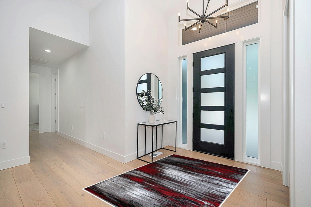 Modern Rugs for Living Room Abstract Soft Plush Red Grey Black Area Rug (5’ 3” X 7’ 5”) in Modern White Entryway