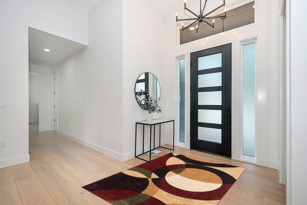 Well Woven Casual Modern Styling Shapes Circles Area Rug 5x7 (5'3" x 7'3'') Multi Color Red Black Beige Thick Soft Pile Easy Care Pile Suitable high Traffic Areas in Modern White Entryway