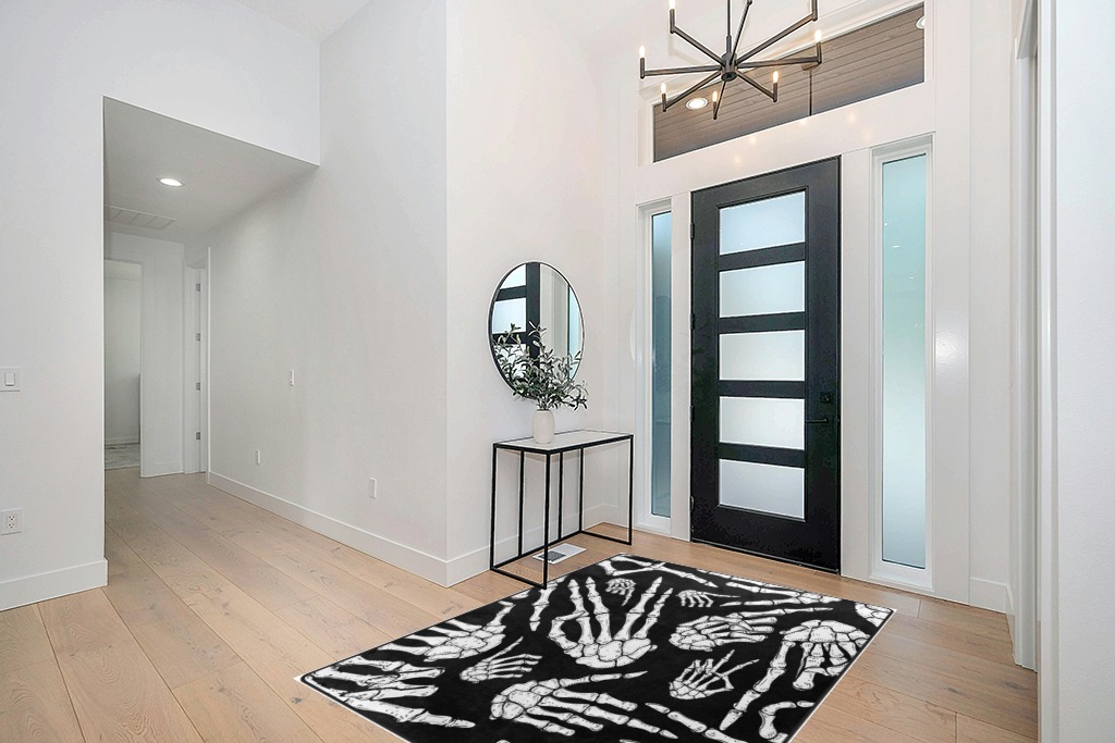 ALAZA Black White Halloween Skeleton Hand Area Rug Rugs for Living Room Bedroom 7' x 5' in Modern White Entryway