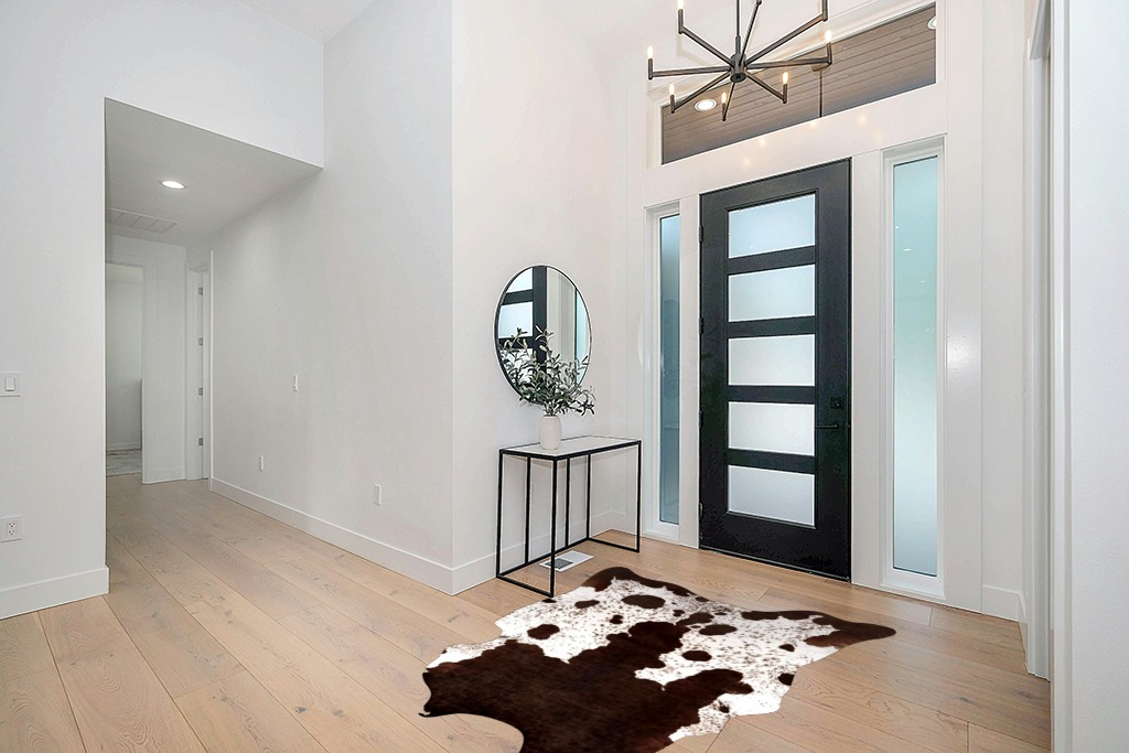 Quenlife Cowhide Rug for Living Room, Soft Cow Print Rug Cute Cow Rug for Bedroom, Cow Hide Rug Faux Animal Rug for Western Home Theme Room Decor, White and Browm, 5.2 x 6.2 ft in Modern White Entryway