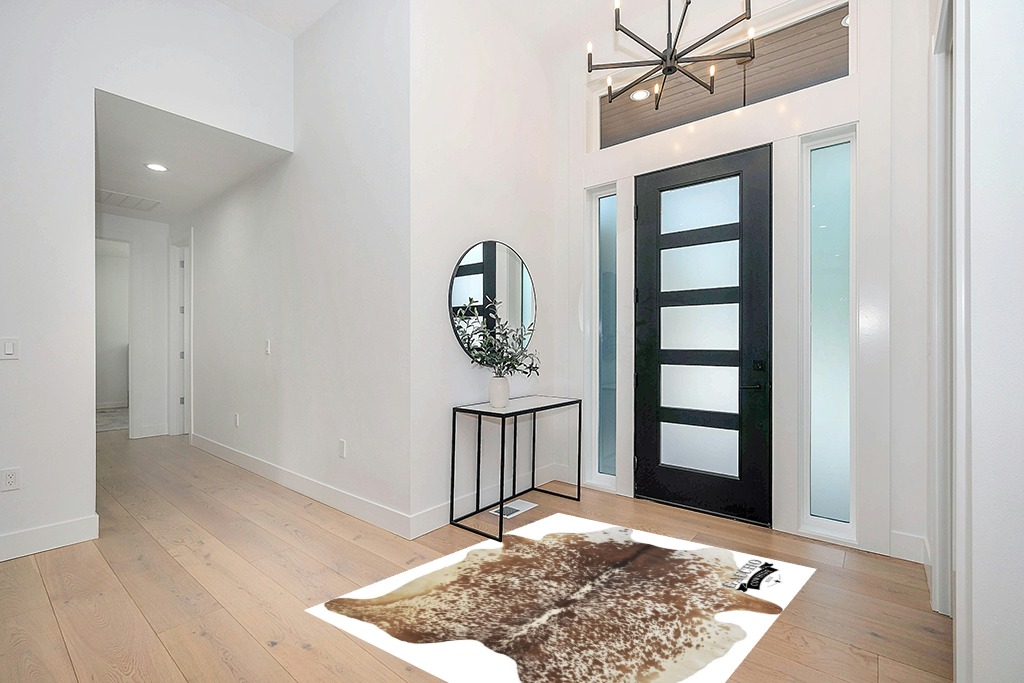 Gaucho Cowhides Natural Snowie Brown and White in Modern White Entryway