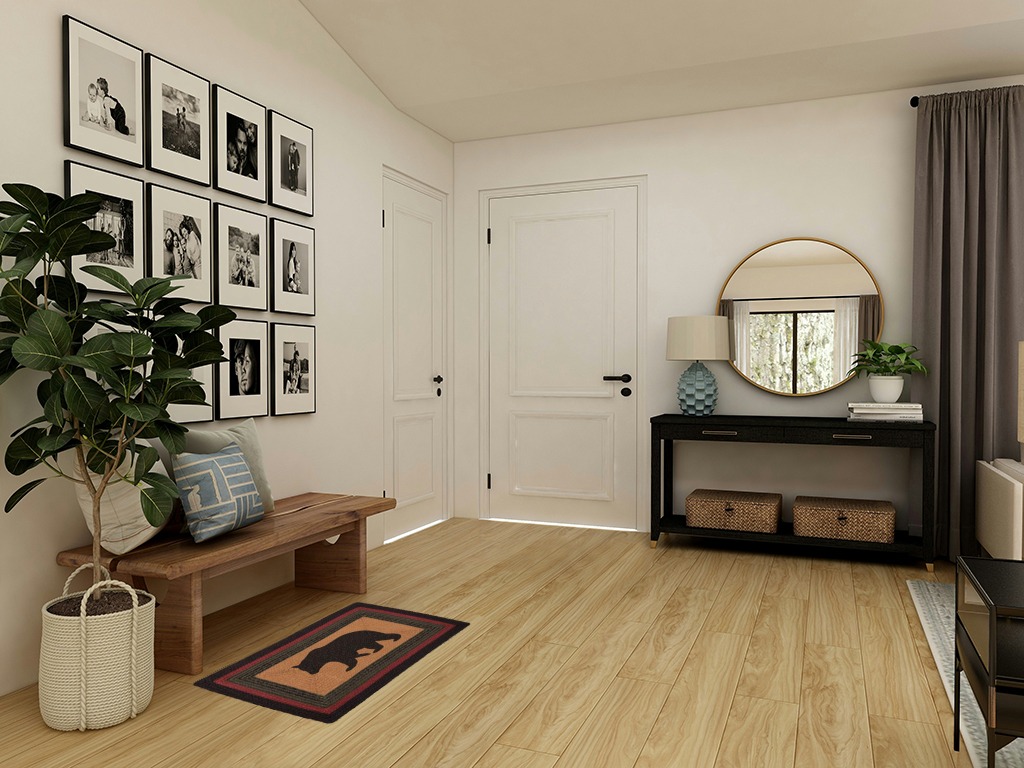 VHC Brands Wyatt Stenciled Bear Jute Rug Rect w/Pad 20x30 in Transitional Minimalistic Entryway