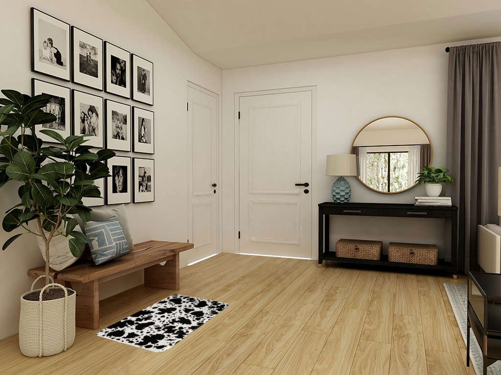 Cow Fur Print Rugs Boys Black White Cowhide Fluffy Rugs for Bedroom,Animal Skin Print Durable Indoor Entry Rug Teens Farmhouse Cow Print Non Slip Bathroom Carpet Floor Mats 30x18 inch in Transitional Minimalistic Entryway