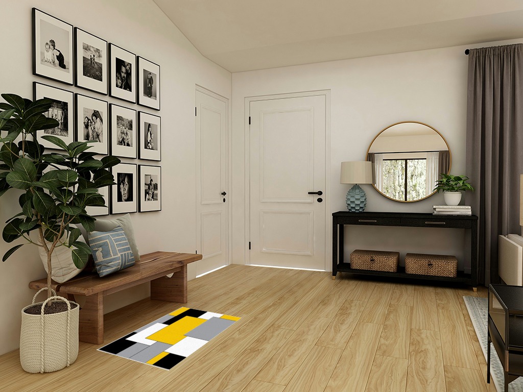 Area Rug, White Yellow Color Block Geometric Rug, 2x3 Feet Rugs for Living Room Bedroom Kids Room Kids Room Nursery Classroom, Non-Slip Comrft Carpet Washable Rug in Transitional Minimalistic Entryway