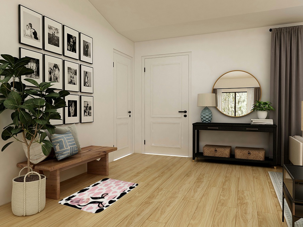 Pink Cow Print Rugs Kawaii Milk Cow Fluffy Rugs for Bedroom Farmhouse Animal Durable Indoor Entry Rug Black Cowhide Stripe Non Slip Bathroom Carpet Western Cowboy Floor Mats Washable 30x18 inch in Transitional Minimalistic Entryway