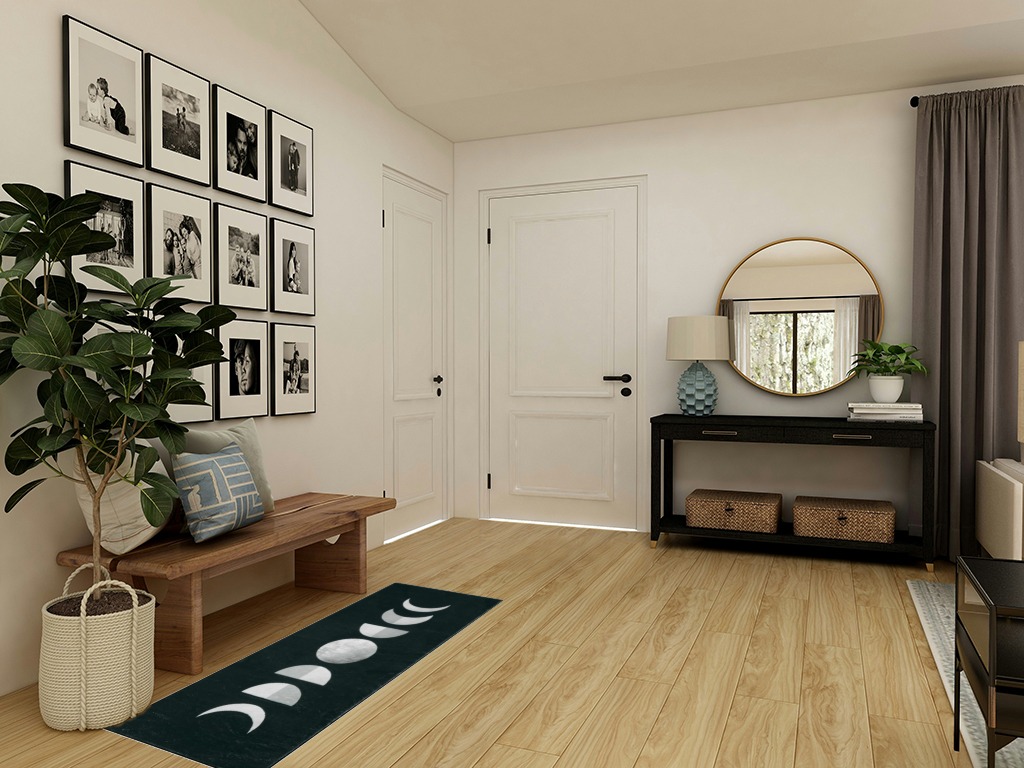 Lanffia Boho Hallway Runner Rug 2x5 Washable Moon Phase Rug Bohemian Soft Faux Wool Non-Slip Bedroom Runner Rug Lightweight Entry Runner Low Pile Witchy Rug for Kitchen Bathroom, Black/White in Transitional Minimalistic Entryway