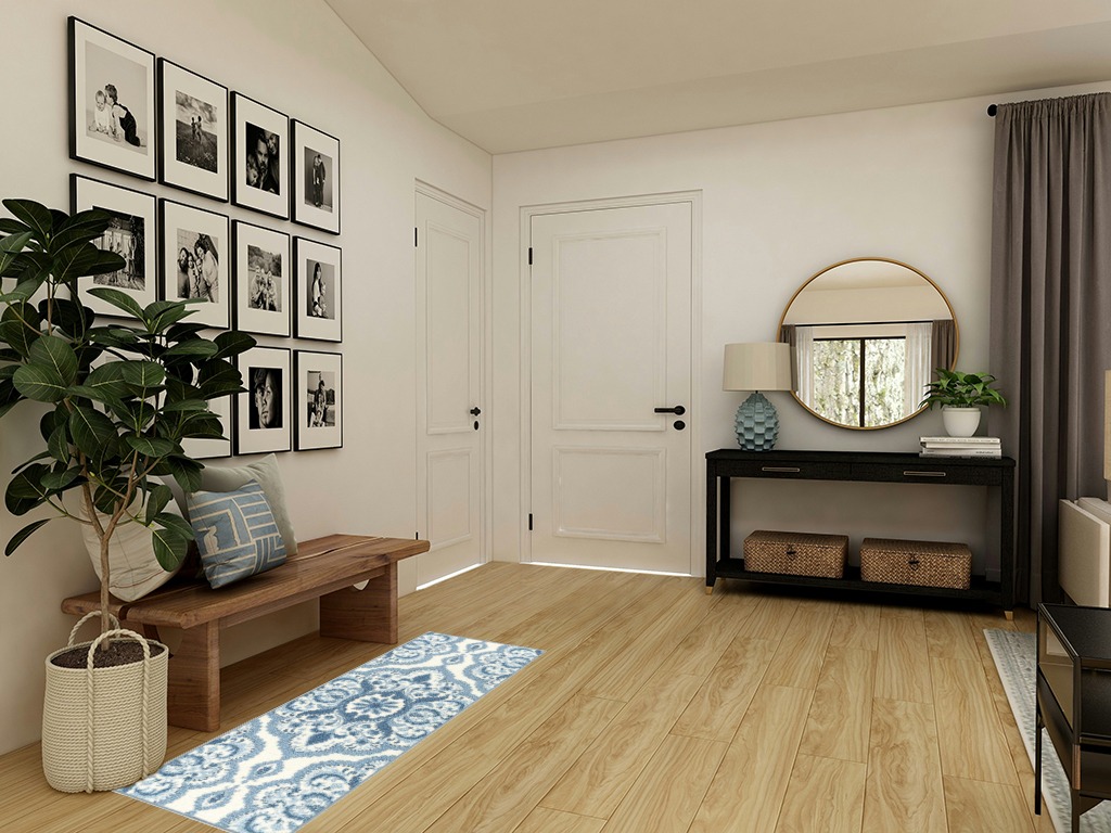 Maples Rugs Vivian Medallion Runner Rug Non Slip Hallway Entry Carpet [Made in USA], 1'8 x 5, Blue in Transitional Minimalistic Entryway