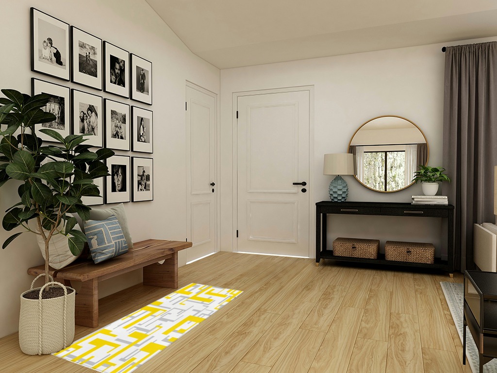 Hallway Runner Rug,Modern Geometric Pattern Yellow Gray White Non Slip Water Absorbent Rug Indoor Entrance Floor Mat Runner for Home Garage Kitchen Laundry 18x59in in Transitional Minimalistic Entryway