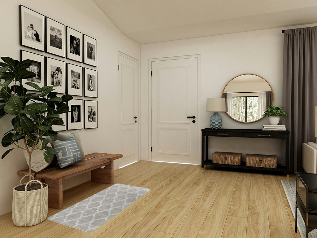 Grey Moroccan Non Slip Laundry Room, Bathroom, Kitchen, Bedroom Area Rug in Transitional Minimalistic Entryway