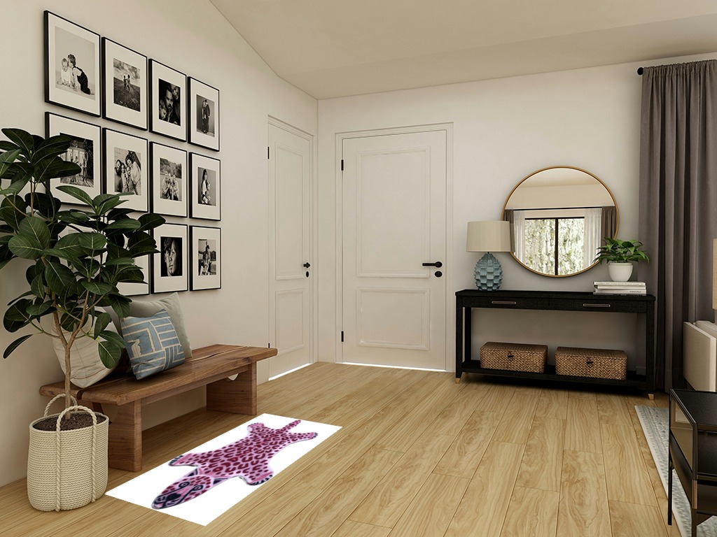 Leopard Print Rug, Pink Faux Cowhide Cheetah Fur Skin Carpet Mat with Anti-Slip Animal Printed Area Rug for Bedroom, Home Office (44.1x29.2 inch) in Transitional Minimalistic Entryway