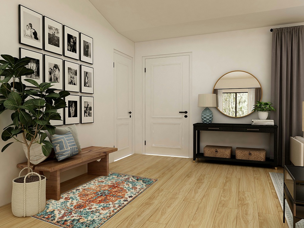 Boho Bathroom Rug,Non-Slip Distressed Entry Accent Ma in Transitional Minimalistic Entryway