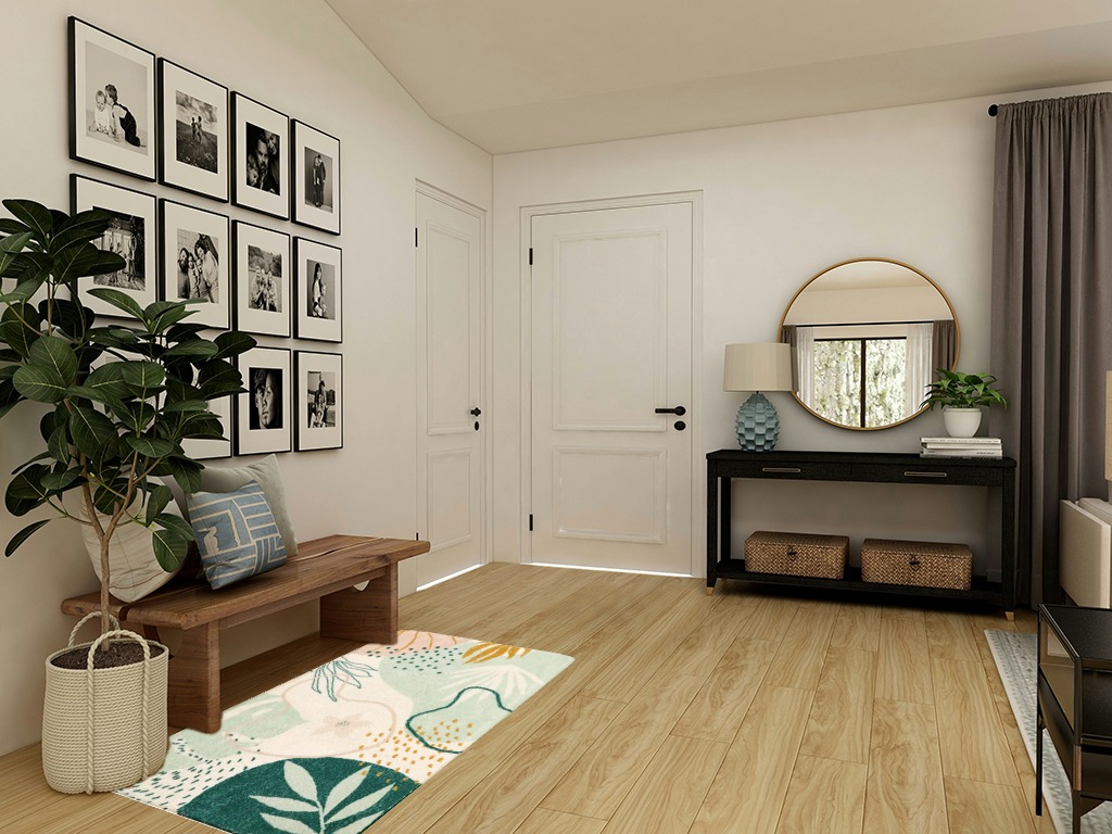 Botanical Print Small Rug Modern Abstract Non-Slip Minimalist Art Area Rug in Transitional Minimalistic Entryway