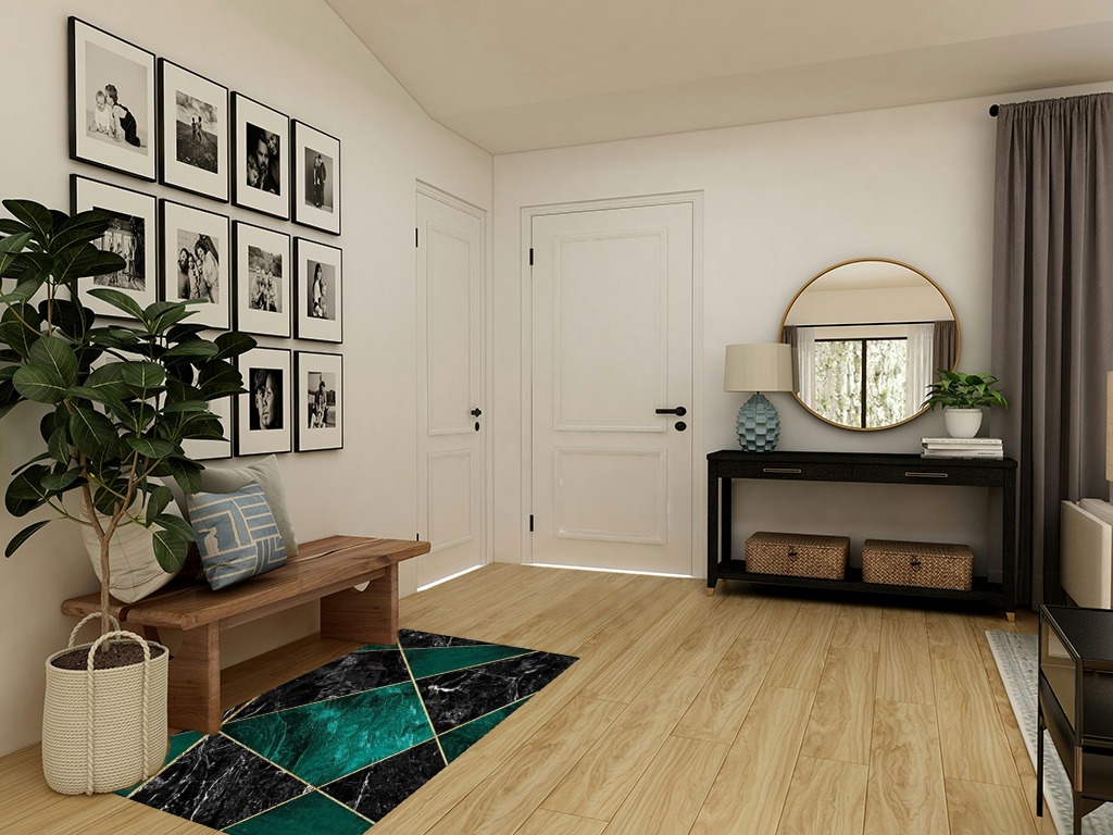 Emerald Green Area Rugs in Transitional Minimalistic Entryway