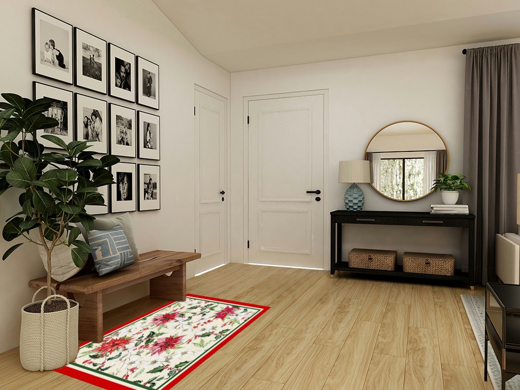 Area Rug, Poinsettia Flower Christmas Rug, 2x3 Feet Rugs for Living Room Bedroom Kids Room Kids Room Nursery Classroom, Non-Slip Comrft Carpet Washable Rug in Transitional Minimalistic Entryway