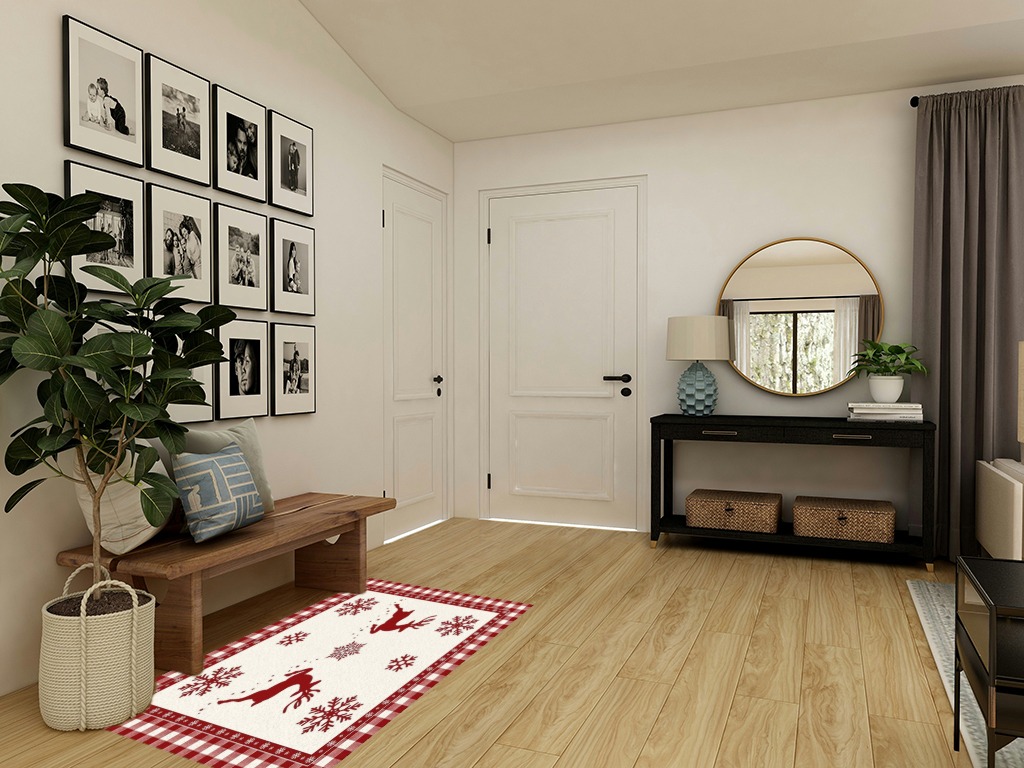 Area Rug, Winter Snowflake Elk Reindeer Red Buffalo Plaid Merry Christmas Rug, 2x3 Feet Rugs for Living Room Bedroom Kids Room Kids Room Nursery Classroom, Non-Slip Comrft Carpet Washable Rug in Transitional Minimalistic Entryway