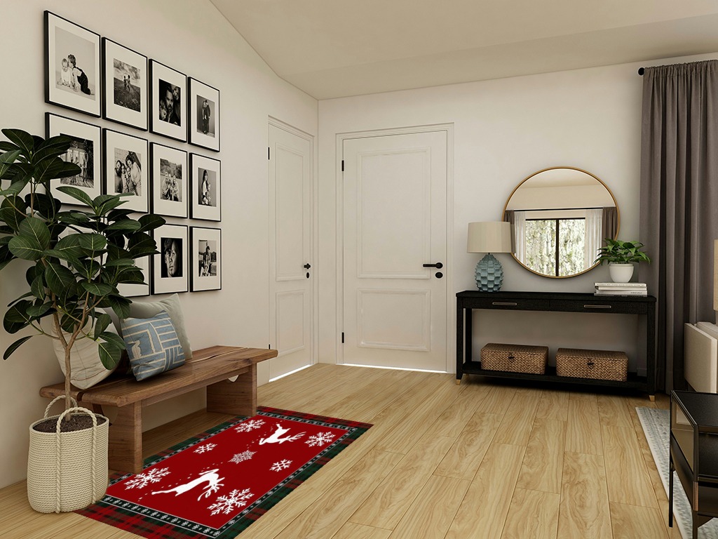 Area Rug, Winter Snowflake Elk Reindeer Red Buffalo Plaid Merry Christmas Rug, 2x3 Feet Rugs for Living Room Bedroom Kids Room Kids Room Nursery Classroom, Non-Slip Comrft Carpet Washable Rug in Transitional Minimalistic Entryway