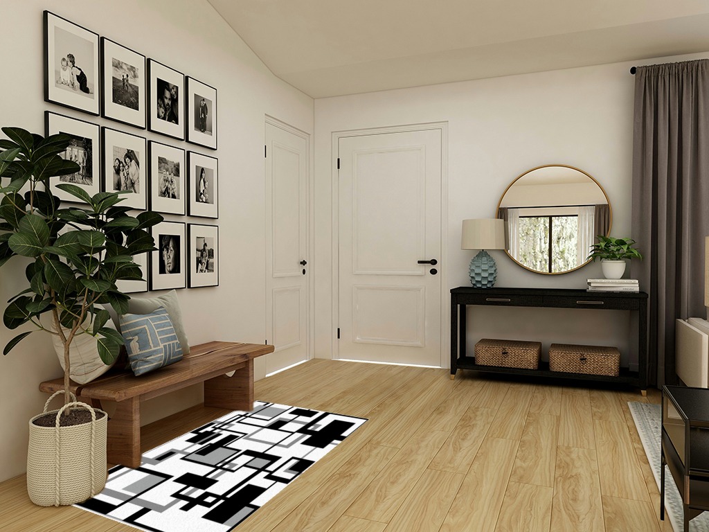 Large Area Rug, Black Grey Geometric Non-Slip Indoor Accent Area Carpet, Modern Abstract Art White Fluffy Shaggy Runner Rug for Living Room, Bedroom, Kids Room, 2'7"x 5" in Transitional Minimalistic Entryway