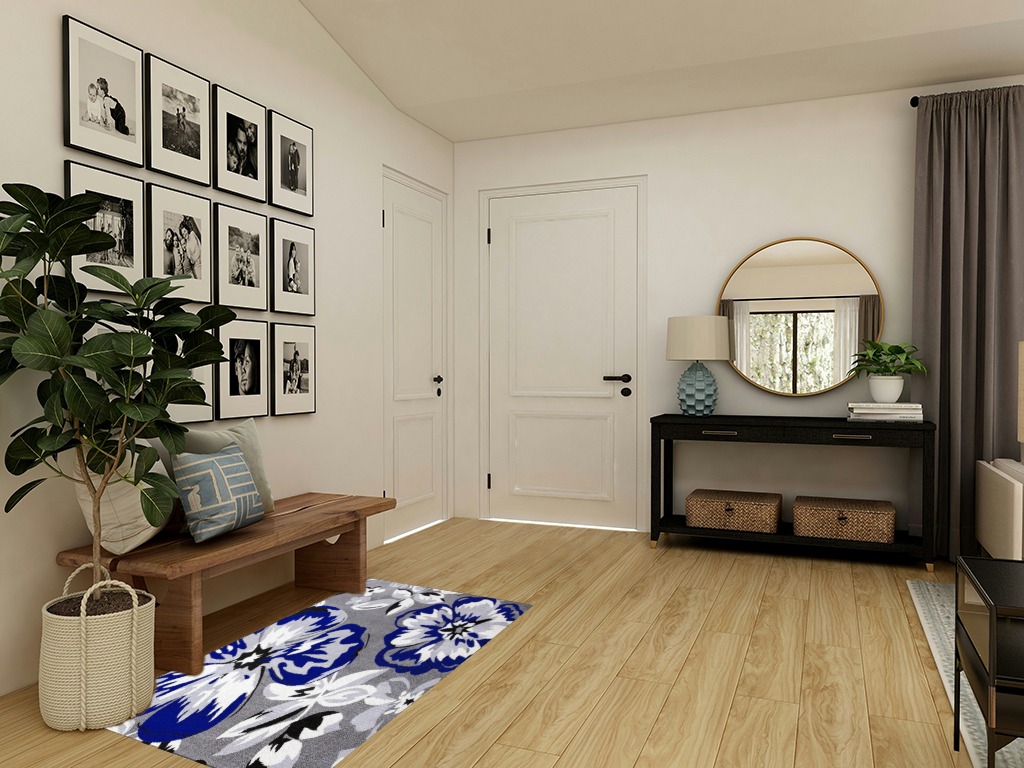 Large Area Rug, Spring Floral Non-Slip Indoor Accent Area Carpet, Navy Blue Summer Flower Farmhouse White Grey Fluffy Shaggy Runner Rug for Living Room, Bedroom, Kids Room, 2'7"x 5" in Transitional Minimalistic Entryway