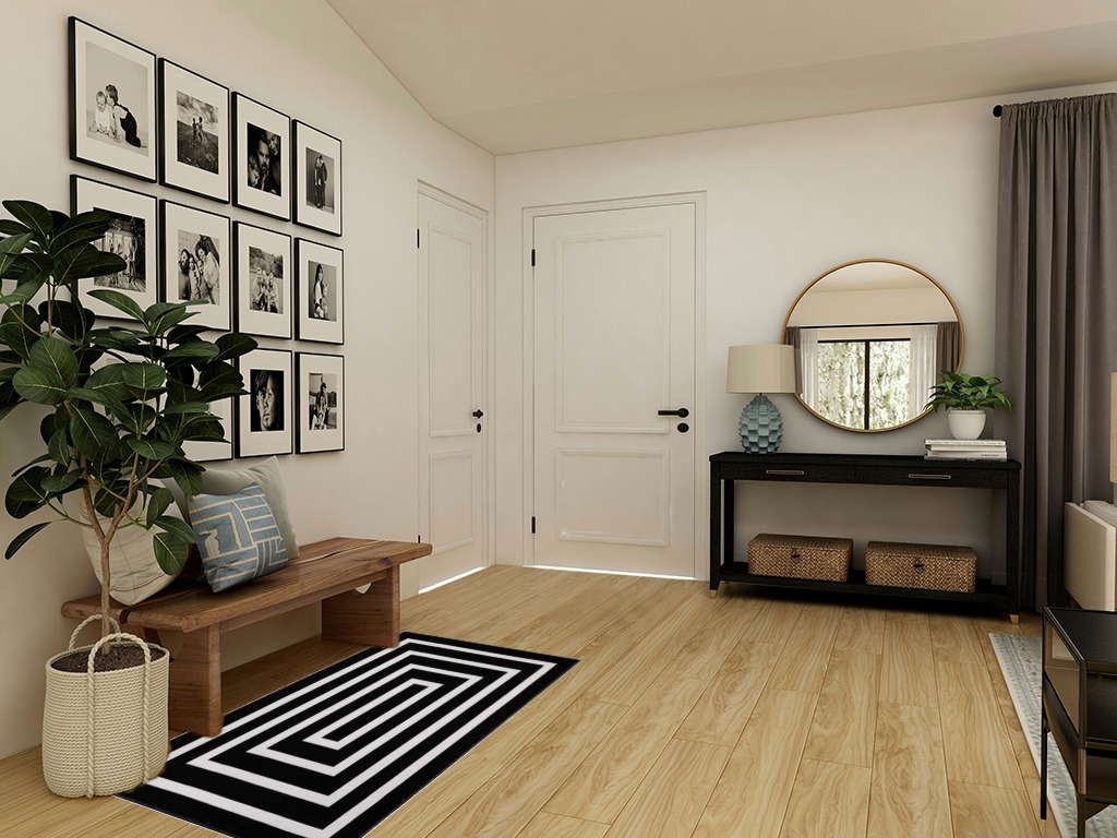 Lanffia Black and White Area Rug 3x5, Washable Indoor Outdoor Rug Contrasting Geometric Modern Stripe Symmetrical Living Room Carpet Front Porch Rug Welcome Doormat for Balcony/Living Room/Kitchen in Transitional Minimalistic Entryway