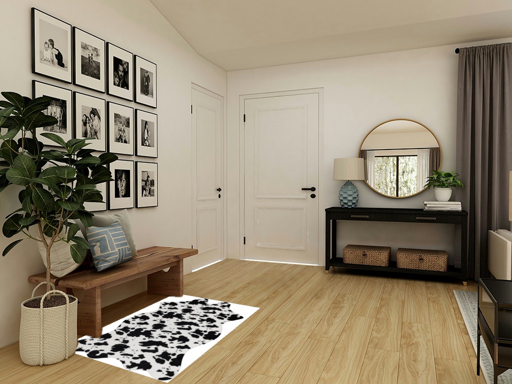 Aoczes Cute Cow Print Rug Black and White Small Faux Cowhide Rug Animal Print Cow Rug for Table Bedroom Living Room Western Home Decor Mat, 3.6x2.46 Feet(75x110cm) in Transitional Minimalistic Entryway