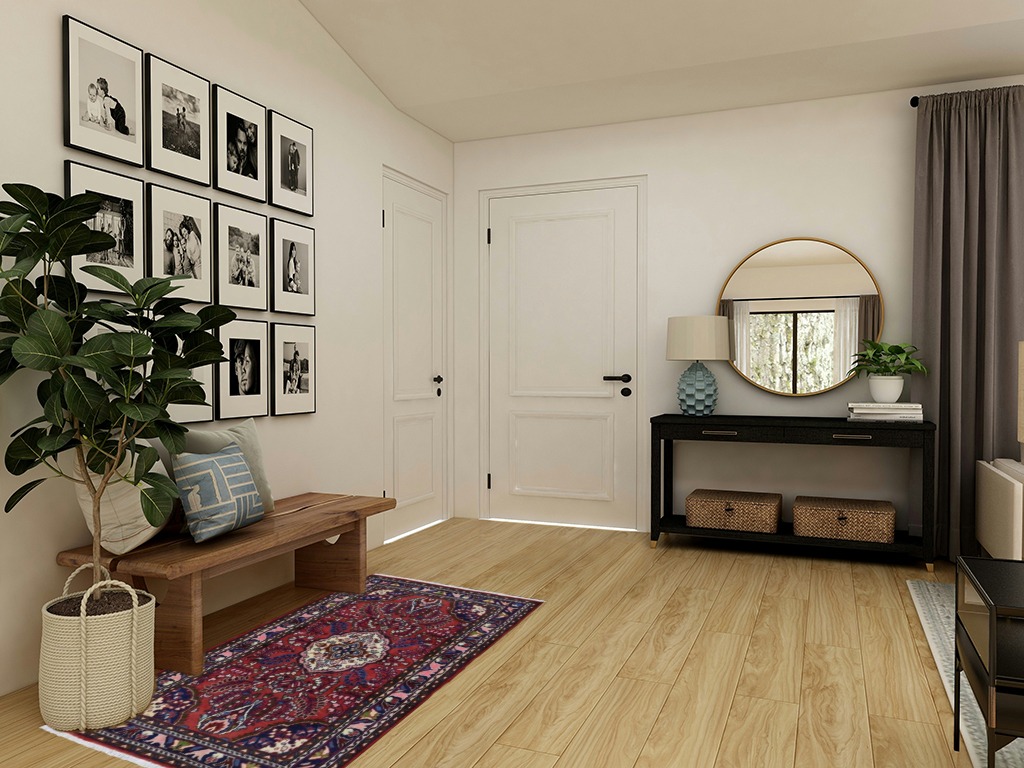 New Farsian Pure Wool Hand Knotted Bohemian Rug in Transitional Minimalistic Entryway