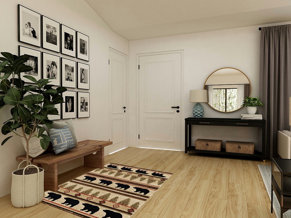 Rustic Lodge, Bear Cabin 4x5 Area Rug, 3'11"x5'3" Multi 7482 in Transitional Minimalistic Entryway