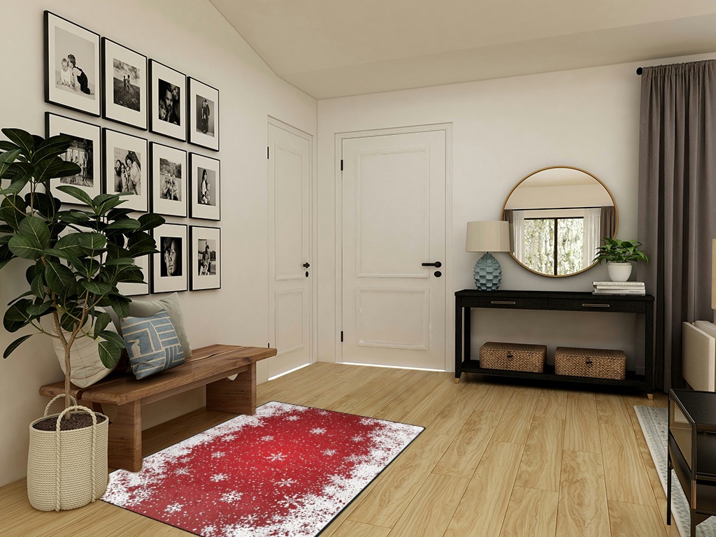 ALAZA White Snowflake Red Christmas Non Slip Area Rug 4' x 5' for Living Dinning Room Bedroom Kitchen Hallway Office Modern Home Decorative in Transitional Minimalistic Entryway
