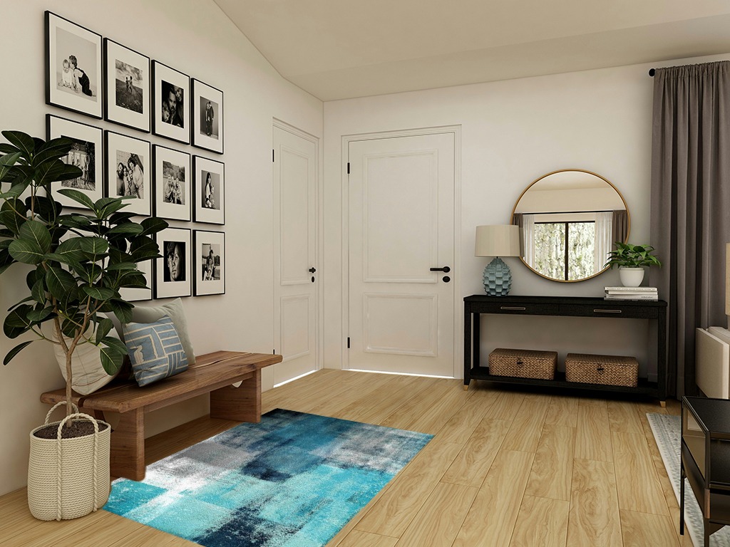 KITHOME Contemporary Non-Slip Area Rug Turquoise and Grey Abstract Art Painting Teal Printed Rugs Art Carnival Rubber Backing Living Room Floor Mats Rectangle Area Rug Carpet for Indoor 4'x6' in Transitional Minimalistic Entryway