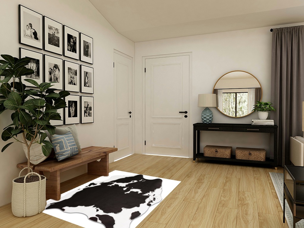 MACEVIA Faux Cowhide Rug Cute Cow Print Rug Animal Area Carpet Western Decor for Living Room Bedroom Non-Slip 59" L x 47.2" W(4.9ft x 3.9ft) Black and White in Transitional Minimalistic Entryway