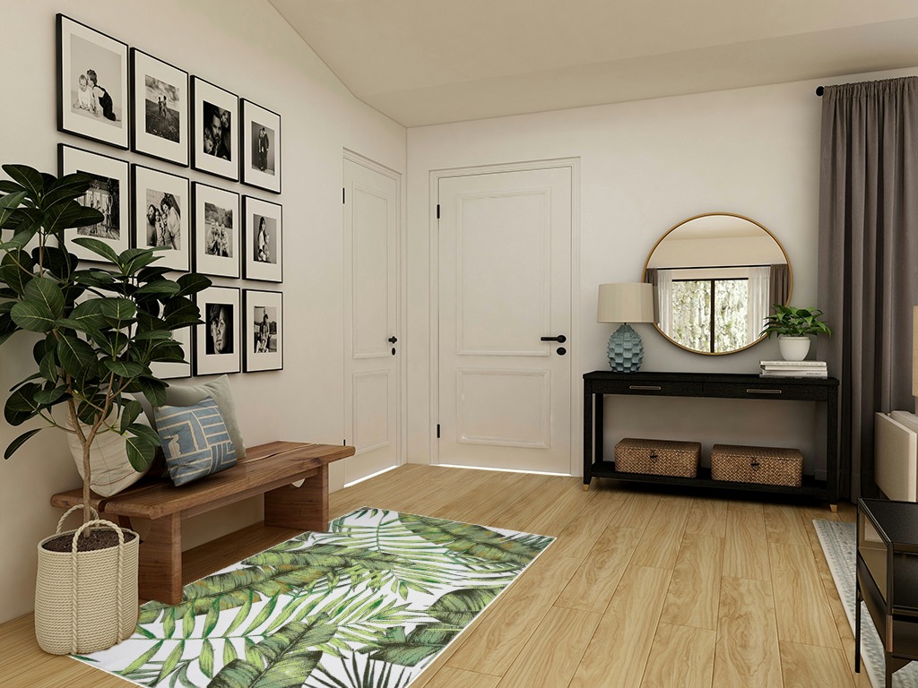 Zacoo Washable Rug for Living Room 4x6 Rug Green Rug Non Slip Leaf Rug Stain Resistant Tropical Palm Tree Emerald Natural Rug Botanical Cute Rugs for Bedroom Nursery Dining Room 4'x6' in Transitional Minimalistic Entryway