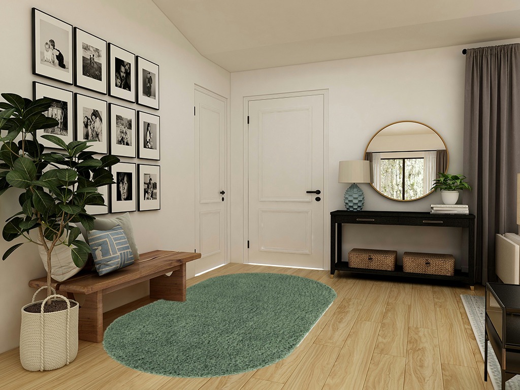 5x8 Oval Green fluffy rug in Transitional Minimalistic Entryway