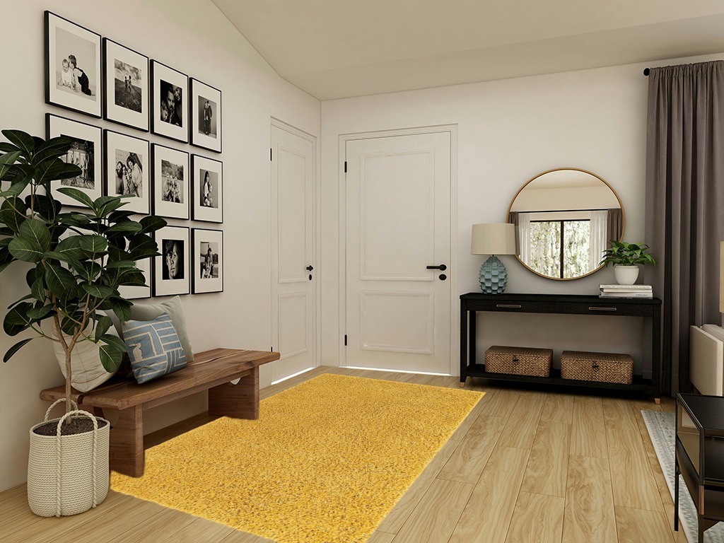 Yellow, 5x8 Feet fluffy rug in Transitional Minimalistic Entryway