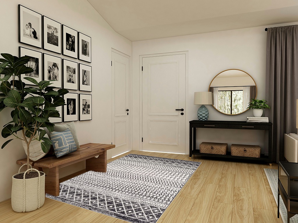‎Black ‎Moroccan ‎Stain Resistant, Pet friendly ‎Living Room ‎Area Rug in Transitional Minimalistic Entryway