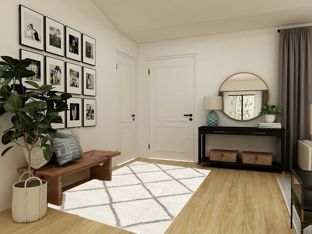 ‎Ivory/Grey ‎Shabby Chic ‎Non Slip ‎Living Room ‎Area Rug in Transitional Minimalistic Entryway