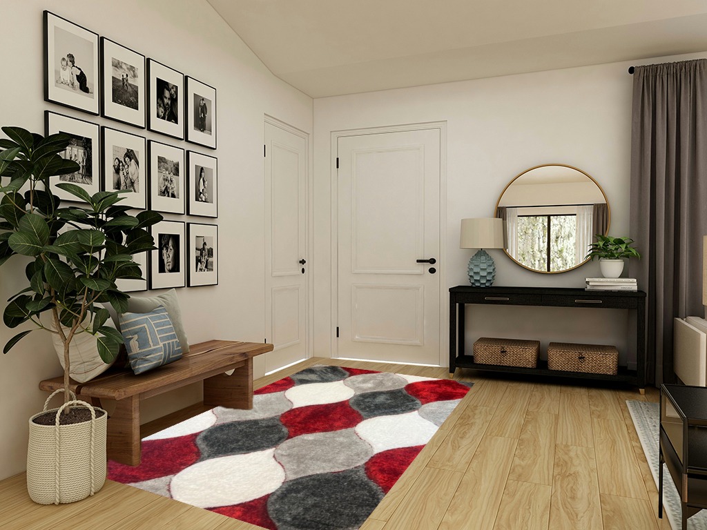 United Rugs - 4D Shaggy 6488 Thick Soft Plush Modern Shag Stain-Resistant Area Rug (Red, 5' x 7') in Transitional Minimalistic Entryway