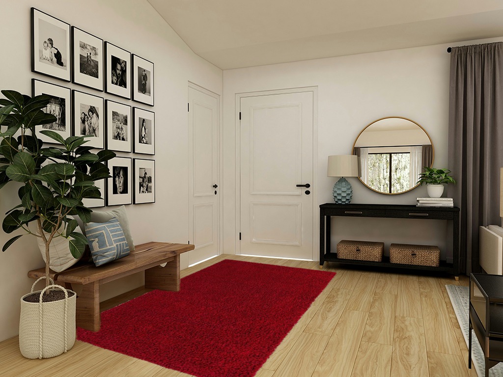 Unique Loom Solid Shag Collection Area Rug (5' 3" x 8' Rectangle, Cherry Red) in Transitional Minimalistic Entryway