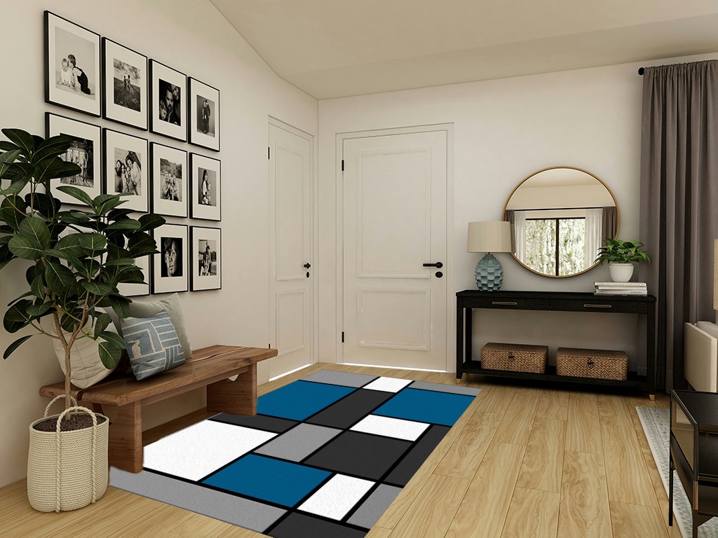 Blue Grey and White Geometry Area Rugs, Entryways Mat Fluffy Soft Machine Washable Breathable Durable for Room Living Room Indoor Outdoor Hallway, 5ft x 7ft in Transitional Minimalistic Entryway
