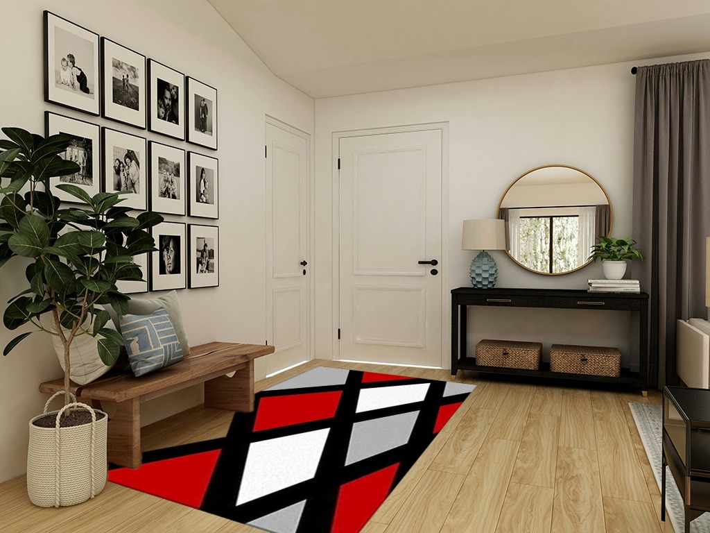 Red and White Black Geometry Area Rugs, Modern Abstract Entryways Mat Fluffy Soft Machine Washable Breathable Durable for Room Living Room Indoor Outdoor Hallway, 5ft x 7ft in Transitional Minimalistic Entryway