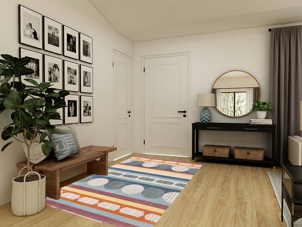 SAFAVIEH Orwell Collection Area Rug - 5'3" x 7'7", Blue & Yellow, Mid-Century Modern Design, Non-Shedding & Easy Care, Ideal for High Traffic Areas in Living Room, Bedroom (ORW367M) in Transitional Minimalistic Entryway