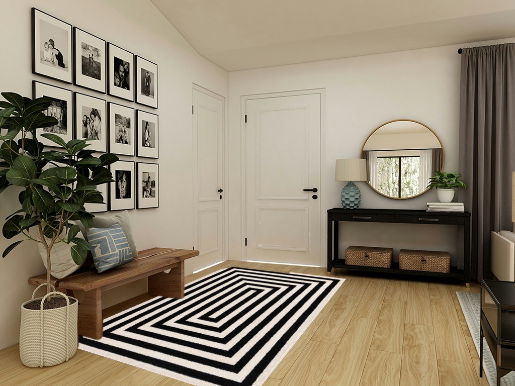 Abani Contemporary Black & Ivory 5'3" x 7'6" Area Rug, Contrasting Geometric Modern Stripe Symmetrical Living Room Carpet Rugs in Transitional Minimalistic Entryway